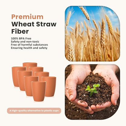 Homienly 8-Pack Plastic Cups Alternative, Reusable Drinking Cup Set 12 OZ, Unbreakable Wheat Straw Cups for Kitchen, Outdoor, RV, Dishwasher Safe Water Tumblers for Milk, Smoothies, Juice(Orange)