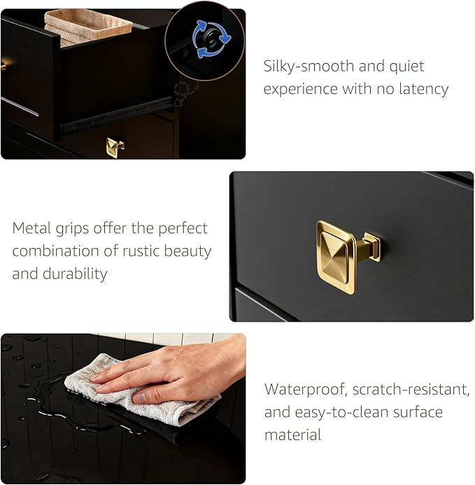 Dresser for Bedroom with Power Outlets Wide Chest of Drawers with 8 Drawers Modern Wooden Dressers with Metal Handle Large Closet Store Organizer for Bedroom Living Room Hallway Closet Black