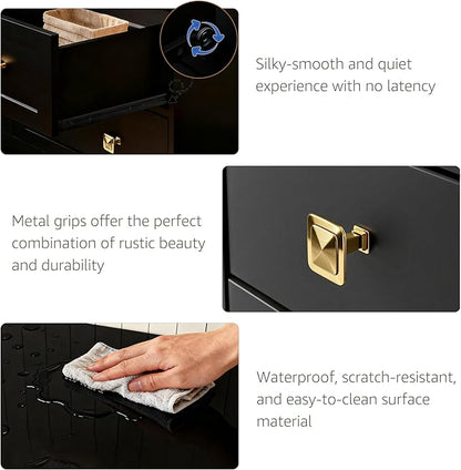 Dresser for Bedroom with Power Outlets Wide Chest of Drawers with 8 Drawers Modern Wooden Dressers with Metal Handle Large Closet Store Organizer for Bedroom Living Room Hallway Closet Black