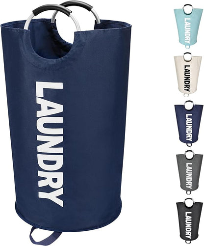 Maxsilan 90L Large Laundry Basket, Freestanding Tall Clothes Hamper, Collapsible Laundry Bag, Dark Blue