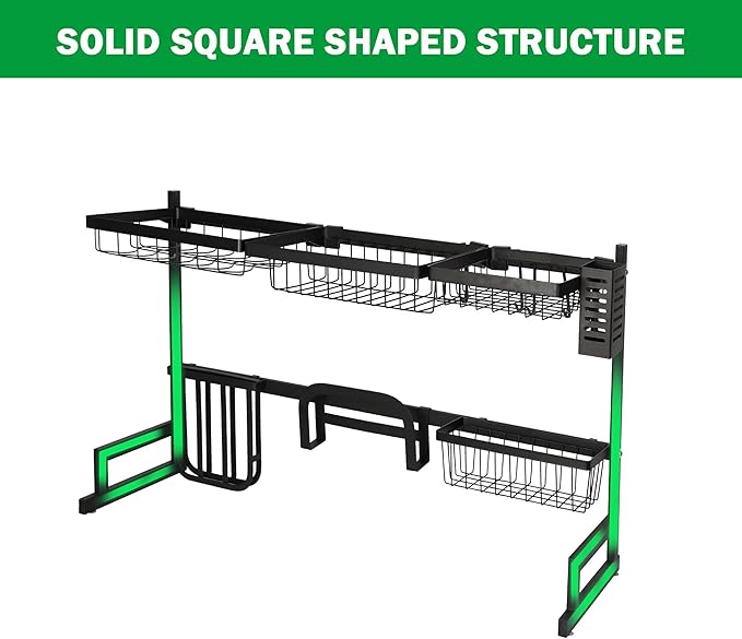 LUCKYERMORE Over The Sink Dish Drying Rack, 2 Tier Dish Drying Rack,Dish Drainer Rack for Kitchen Counter Organization and Storage,Space-Saving Dish Rack,33.4" x 12.5" x 20.4", Black