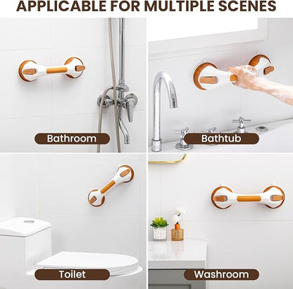 TAILI Shower Grab Bar, 2 Pack 12 Inch Suction Grab Bars for Bathtubs and Elderly, Shower Handle for Seniors Bathroom Safety Grip, No Drilling Removable,Wood Grain