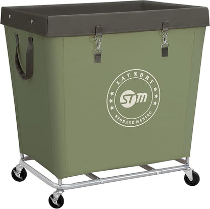 STORAGE MANIAC Commercial Laundry Hamper with Heavy Duty Steel Frame, 320 L Industrial Laundry Basket Cart with Wheels for Hotel, Home, Laundry Room, 31.7''L x 19.3''W x 30.91''H, Large Green