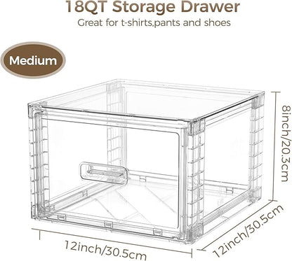 Vtopmart 3 Pack 18QT Clear Stackable Storage Drawers,Easily Assemble Closet Organizers,Plastic Storage Bins for Bathroom,Cabinet,Kitchen Pantry,Under Sink Organization(Medium)