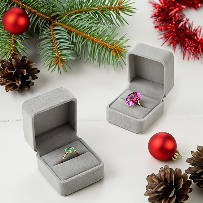 Juvale Velvet Ring Box Set of 6 - Grey, 2.5 x 1.7 x 2 in - Individual Ring Holders & Jewelry Storage Cases