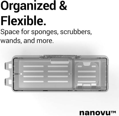Nanohold Kitchen Sink Caddy for Flat Surfaces - Strong Hold Easy Install Kitchen Sink Organizer with Drainage Holes - Soap Sponge, Dishwashing Tools and Dish Brush Holder - Home Accessories by Nanovu