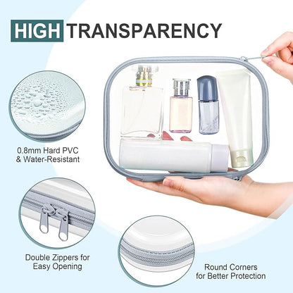 Sanwuta 6 Pcs Clear Hard Zipper Case Plastic Zipper Pouches Transparent Makeup Bag Pencil Case Pouches Toiletry Diaper Bag for Travel Toy Storage Organizer Bins(Blue-green,7.87 x 5.9 x 2 Inch)