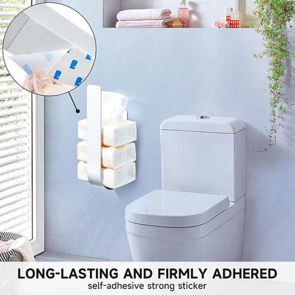 Toilet Paper Storage Wall Mount, Over The Tank Extra Toilet Paper Holder for 3 Rolls Tissue, Metal Tissue Roll Storage Stand for Bathroom, RV Adhesive Loo Roll Holder (White)