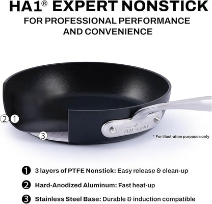 All-Clad HA1 Expert Hard Anodized Nonstick Frying Pan Set, 2-Piece 10" & 12" Skillet Set, Dishwasher-Safe, Oven-Safe Up to 500°F Compatible with All Stovetops (Gas, Electric & Induction) - Black