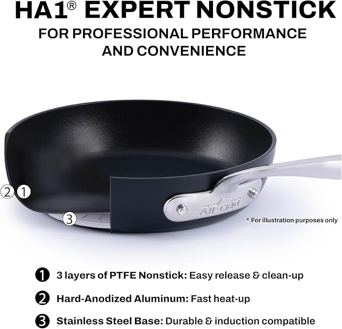 All-Clad HA1 Expert Hard Anodized Nonstick Fraying Pan 10" Skillet, Dishwasher-Safe, Oven-Safe Up to 500°F Compatible with All Stovetops (Gas, Electric & Induction) - Black