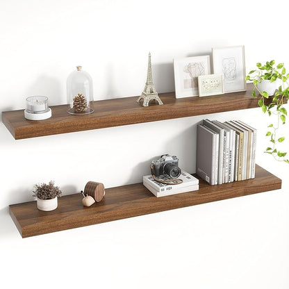 Acovy 40 Inch Floating Shelves, 8 Inch Deep Floating Shelves for Wall, Hanging Shelf with Invisible Brackets, Deep Shelves for Bathroom, Bedroom, Living Room, Walnut, Set of 2