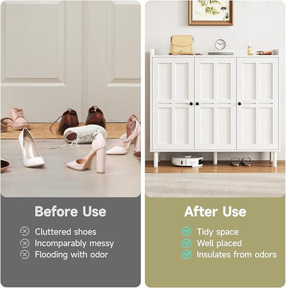 ONBRILL Shoe Cabinet with 3 Doors and Adjustable Shelves, 30 Pairs Shoe Storage Cabinet, 40 Inch Tall Farmhouse Shoe Rack Shoe Organizer Cabinet for Entryway Living Room Closet, White