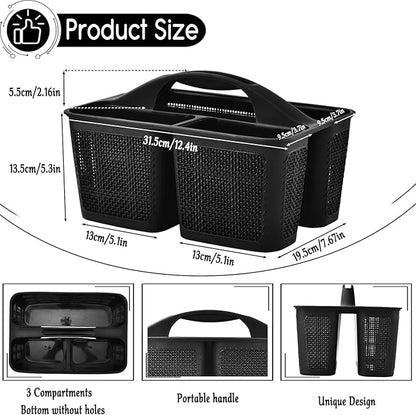 Plastic Black Shower Caddy Basket, Divided Cleaning Portable Shower Basket with Handle Compartments Storage Organizer for Bathroom, College, Kitchen, Dorm Room Essentials