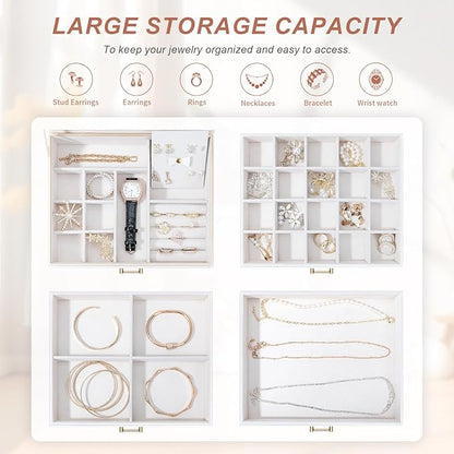 Jewelry Organizer Box, Women Jewelry Box White Jewelry Case 3-Layer with 3 Drawers, Jewelry Boxes for Women Jewelry Organizer, White