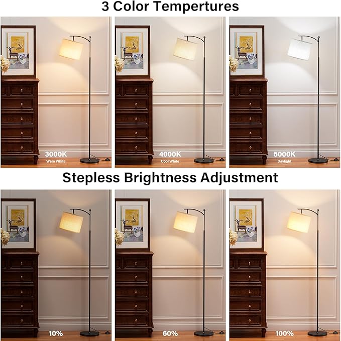 Ambimall 60" Floor Lamps with Remote Control & Bulb, Colors Temperature & Brightness Adjustable, Deep Beige Shade & Black Pole