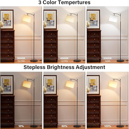 Ambimall 60" Floor Lamps with Remote Control & Bulb, Colors Temperature & Brightness Adjustable, Deep Beige Shade & Black Pole