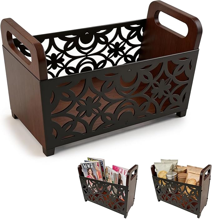 Magazine Holder Floor, Magazine Holder – Wooden & Metal Decorative Magazines Rack, Freestanding Newspaper & Book Storage Organizer for Living Room, Bedroom, and Office