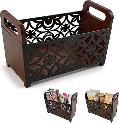 Magazine Holder Floor, Magazine Holder – Wooden & Metal Decorative Magazines Rack, Freestanding Newspaper & Book Storage Organizer for Living Room, Bedroom, and Office