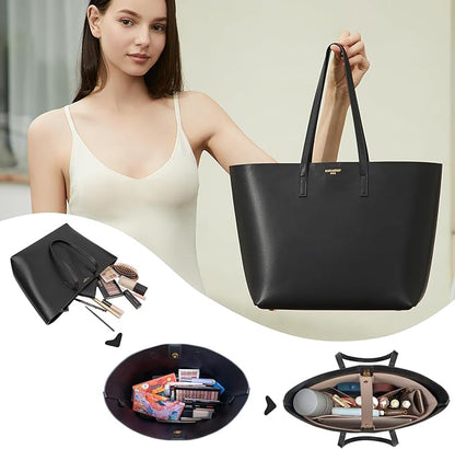 Vegan Leather Tote Bag Organizer Insert,Multi-Pocket Purse Organizers,with 15-Inch Laptop Compatible with Saint Laurent Tote E/W、LV Neverfull MM and More(SL)