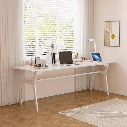 Solid Wood Study Desk - 78.8" Double Long Computer Table for Home Office, 2-Person PC Workstation, White