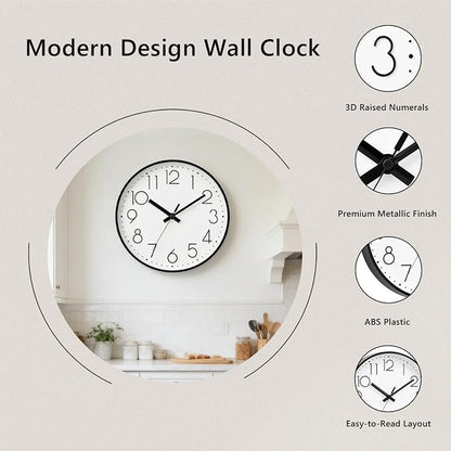 DAXSMY Wall Clock - 8 Inch Silent Non-Ticking Modern 3D Wall Clocks Battery Operated - Decorative Clock for Kitchen, Home Office, Bathroom, Bedroom(White)