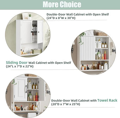 Bathroom Wall Cabinet 24"x30", Painted White Medicine Cabinet W/Adjustable Shelf, Easy Assembly Laundry Wall Cabinet Above Toilet Storage Cabinet Wall Mounted, Over the Toilet Storage Cabinet