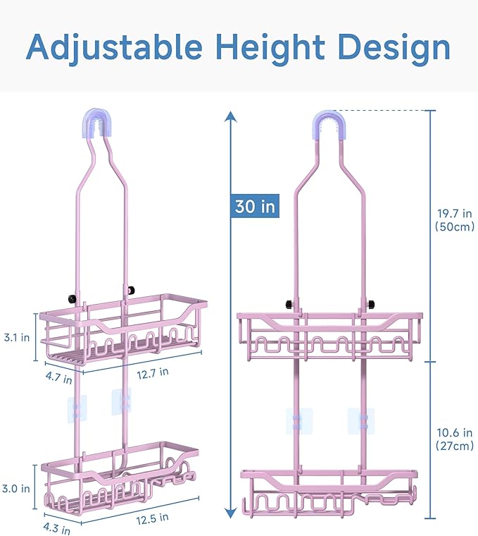 Shower Caddy, Upgraded Extended Length Shower Caddy Over Showerhead No Blocking to Shower Head, Rustproof Shower Organizer with Hooks Shampoo Soap Holder, Bathroom Large Hanging Shower Caddy