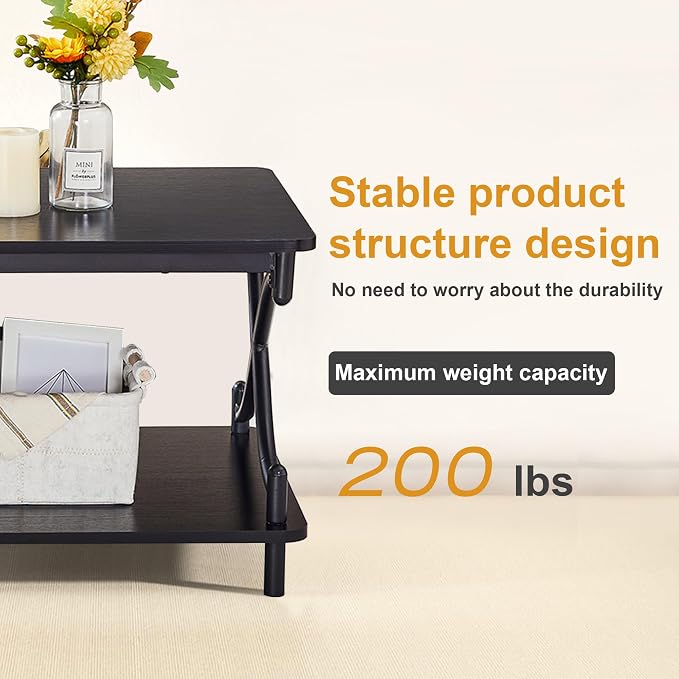 VECELO Coffee Table for Living Room with Round Corners Modern Farmhouse Center Table with Storage Shelf for Home Office 39 Inch, Easy Assembly, Glossy Black