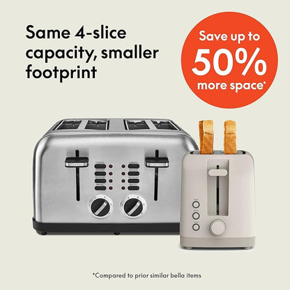 bella 4 Slice Slim Toaster, Fits-anywhere™ Kitchenware, 6 Setting Shade Control with Reheat & Cancel Buttons, Fits Sourdough, 10” Long Slot, Anti Jam & Auto Shutoff, 900 Watt, Oatmilk