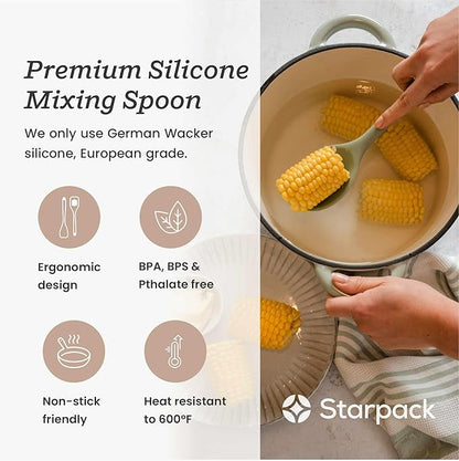 Starpack 'Mix it Up' Premium Silicone Cooking Spoons - Silicone Mixing Spoons for Baking Heat Resistant 600°F - Kitchen Spoons for Nonstick Cookware - Silicone Serving Spoons - Rubber Stirring Spoon