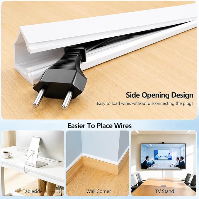 78" Silicone Cord Hider for Wall, Flexible Wire Cover for 1 Cord, Self-Adhesive TV Wire Hider for Wall, Cable Raceway Management for Desk, Home & Office, Safer for Kids & Pets, White