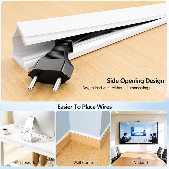 39" Silicone Cord Hider for Wall, Flexible Wire Cover for 1 Cord, Self-Adhesive TV Wire Hider for Wall, Cable Raceway Management for Desk, Home & Office, Safer for Kids & Pets, White