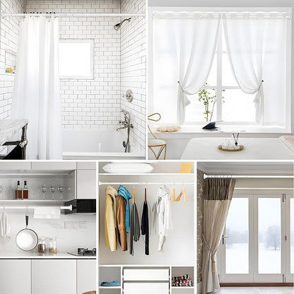 MEXAU White Tension Curtain Rod 40-78 Inch Long Tension Rod 1.26" Spring Tension Curtain Rod Adjustable Curtain Rods No Drilling Tension Shower Rod Curtain Tension Rod for Bathroom Windows Doorways