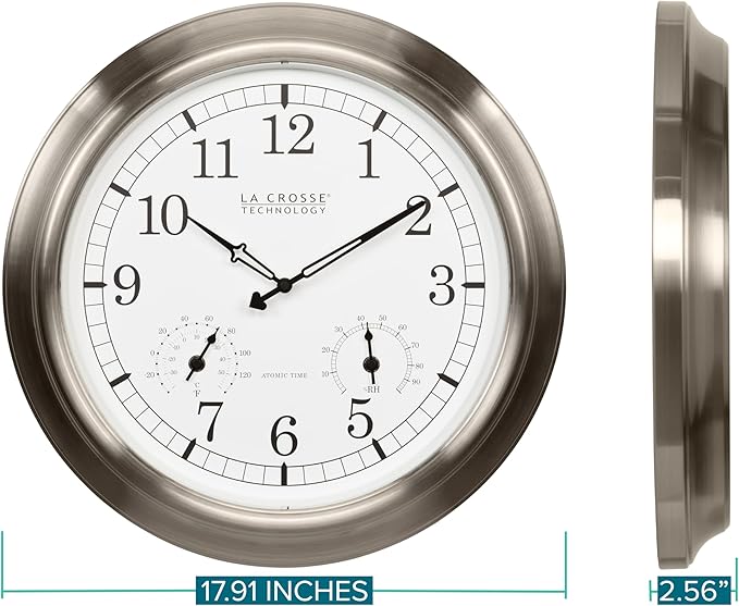 La Crosse Technology 404-80017-INT 17.9-inch Indoor/Outdoor Classic Stainless Steel Atomic Analog Wall Clock