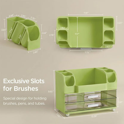 HBlife Makeup Organizer for Vanity with Brush Holder, Large Bathroom Countertop Cosmetic Organizer Skincare Storage, Easy to Store Lipsticks, Nail Polishes, Perfumes, Eyeshadow Palettes, Avocado Green