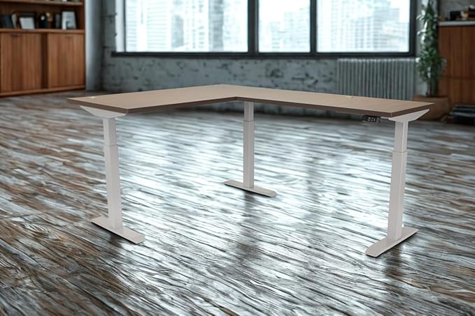 Lift It, Electric Height Adjustable 72"x30" L-Shape Desk and 48"x24" Return, Dual Motor and 4 Memory/USB Charging Digital Controller with Walnut Block Top and Silver Frame