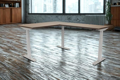 Lift It, Electric Height Adjustable 72"x30" L-Shape Desk and 48"x24" Return, Dual Motor and 4 Memory/USB Charging Digital Controller with Walnut Block Top and Silver Frame