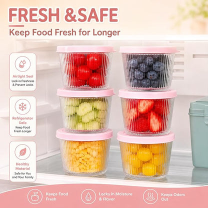 8 Sets Small Glass Bowls with Pink Lids 6.8oz Ribbed Clear Glass Containers Stackable Dessert Custard Pudding Cups Condiment Bowls for Sauces Dips Nuts Oats Candy Dessert Cereal