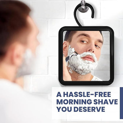 MIRRORVANA Hanging Fogless Shower Mirror for Shaving with 360° Rotatable Swivel Hook - Anti Fog and Shatterproof 6.3" x 6.3" Surface (Black)
