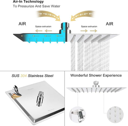 NearMoon Rain Shower Head, High Flow Stainless Steel Square Rainfall Shower, High Pressure Design, Awesome Shower Experience Even At Low Water Flow (10 Inch, Chrome Finish)