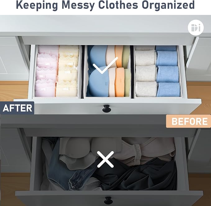 DIMJ Drawer Organizer Clothes - Underwear Organizer Small Sock Organizer Box Dresser Organizer,Drawer Dividers for Baby Clothes,Bra,Socks, Belt, Tie, Set of 9,White