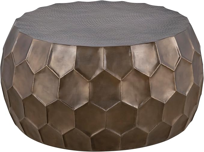 CT101 Modern Contemporary Round Aluminum Material 32" Coffee Table, Farmhouse Table with Glossy Diamond-Patterned Base Antique Gold
