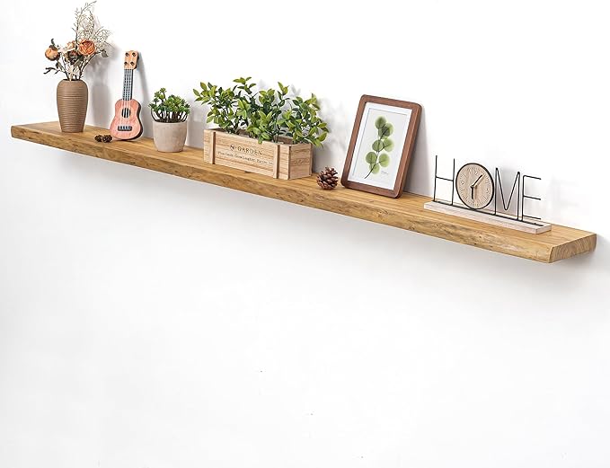 Dreamland 72 inch Floating Shelves for Wall Solid Elm Wood Live Edge Wall Mounted Shelves|Rustic Long Floating Shelves with Invisible Bracket for Bathroom Living Room Kitchen|Natural, 1 Pack