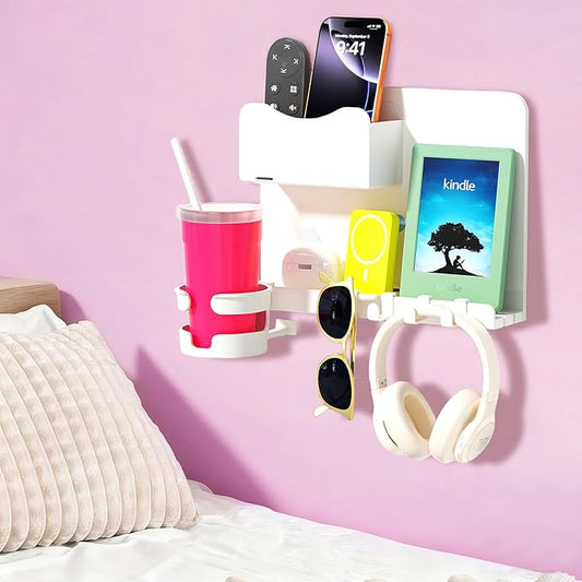 Floating Shelves for Bedside Shelf, Stick On Accessories Organizer, Dorm Room Essentials, Wall Mount Self, Cute Room Decor Aesthetic, Girls Room Decor, Cool Stuff for Bedroom Storage and Organization