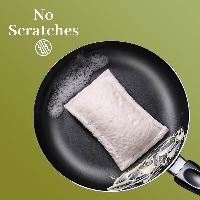 JOYMOOP Compressed Cellulose & Loofah Scrubbers, Non-Scratch Scrub Sponge, Kitchen Sponges for Dishes, 6-Pack, Dual-Sided Dish Sponge for Nonstick Cookware & All Surfaces