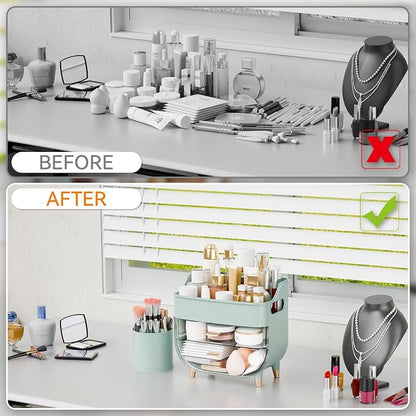 Yieach Green Make up Organizers for Counter,Vanity and Dresser,Bathroom Makeup Organizer Countertop,Large Makeup Storage Organizer for Hair Tool,Beauty Products,Skin Care and Cosmetic Display Cases