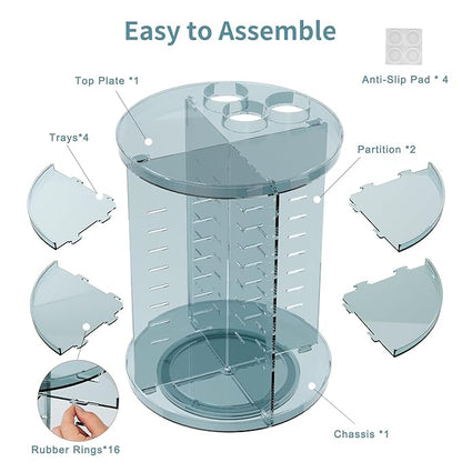 Rotating Makeup Organizer, DIY 8 Adjustable Layers Spinning Skincare Storage, Cosmetic Display Case with Brush Holder and Perfume Tray, Multi-Function Vanity Bathroom Countertop Organizer Clear Blue