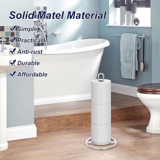 Toilet Paper Holder Stand, OBODING, Silver Freestanding Toilet Paper Holder for Storing 3 Rolls of Toilet Papers (Silver)