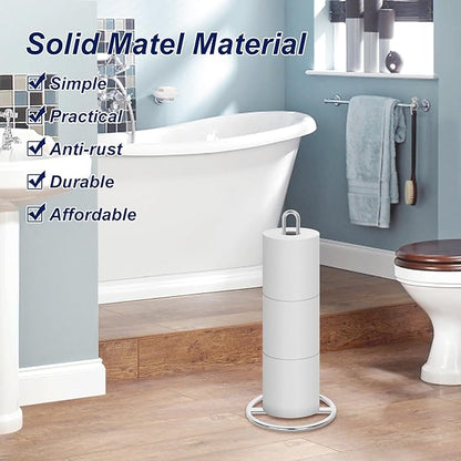 Toilet Paper Holder Stand, OBODING, Silver Freestanding Toilet Paper Holder for Storing 3 Rolls of Toilet Papers (Silver)