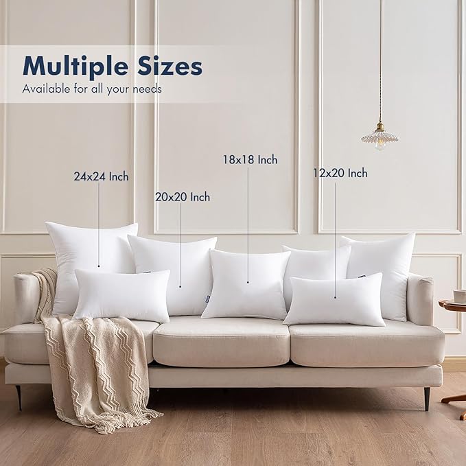 MIULEE Throw Pillows Inserts, Pack of 6 18x18 Inch 100% Virgin Fiber Filling Bed Couch Pillows